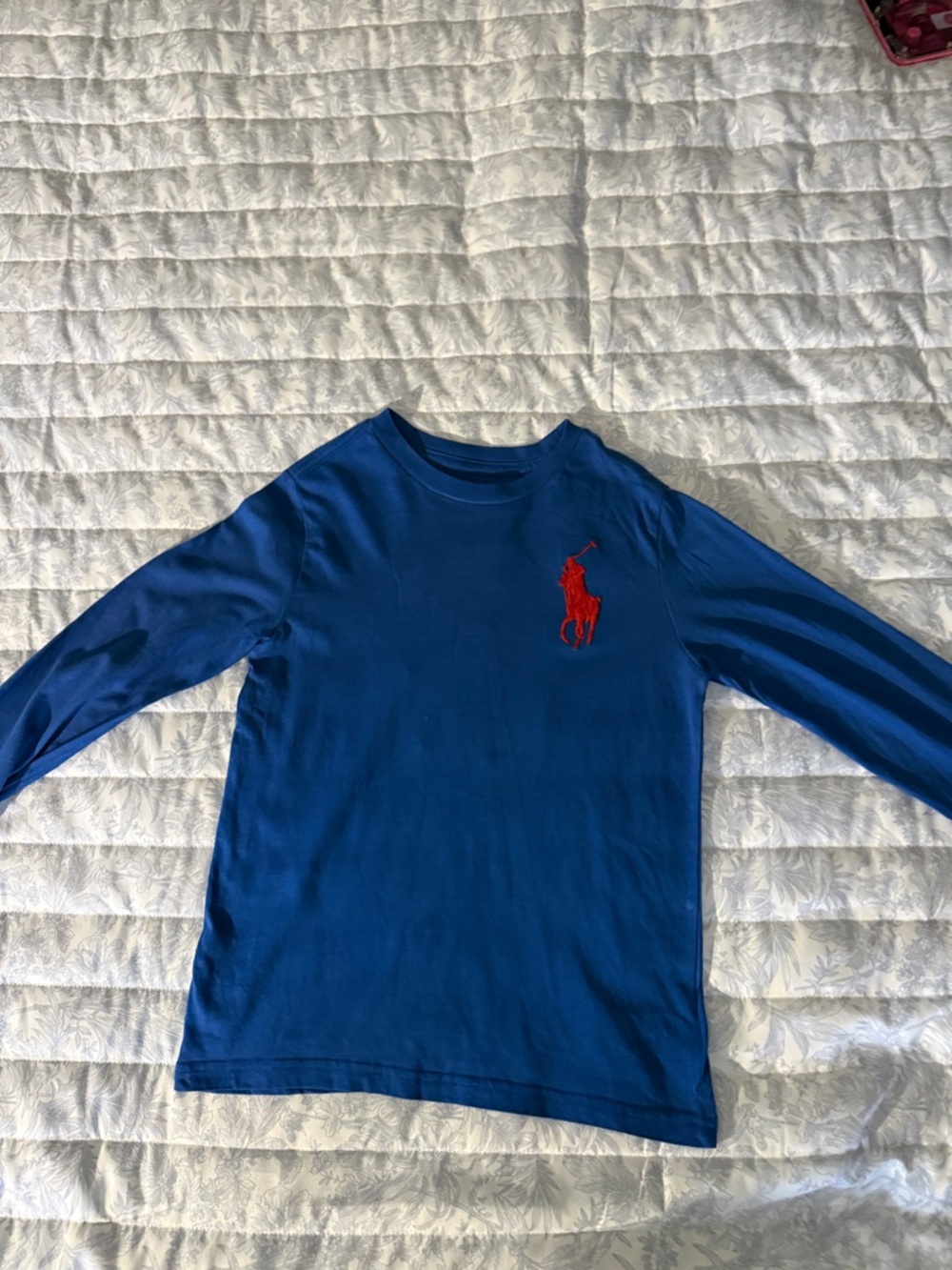Ralph Lauren Long-Sleeve Polo Logo Tee in Royal Blue with Red Logo